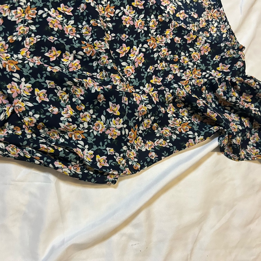 Max Studio Floral Print Ruffle Sleeve Tie Waist Dress Navy Pink Size 1X. NWOT - Picture 11 of 14
